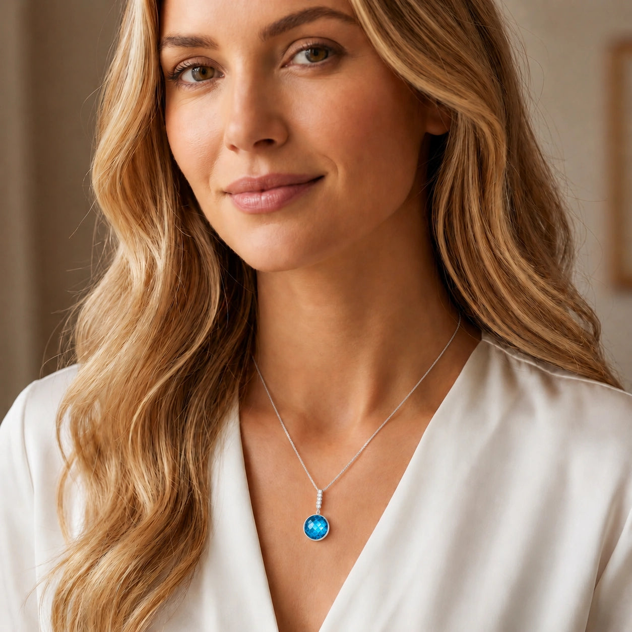 White Gold Pendant Necklace Blue Topaz 10K — Alida