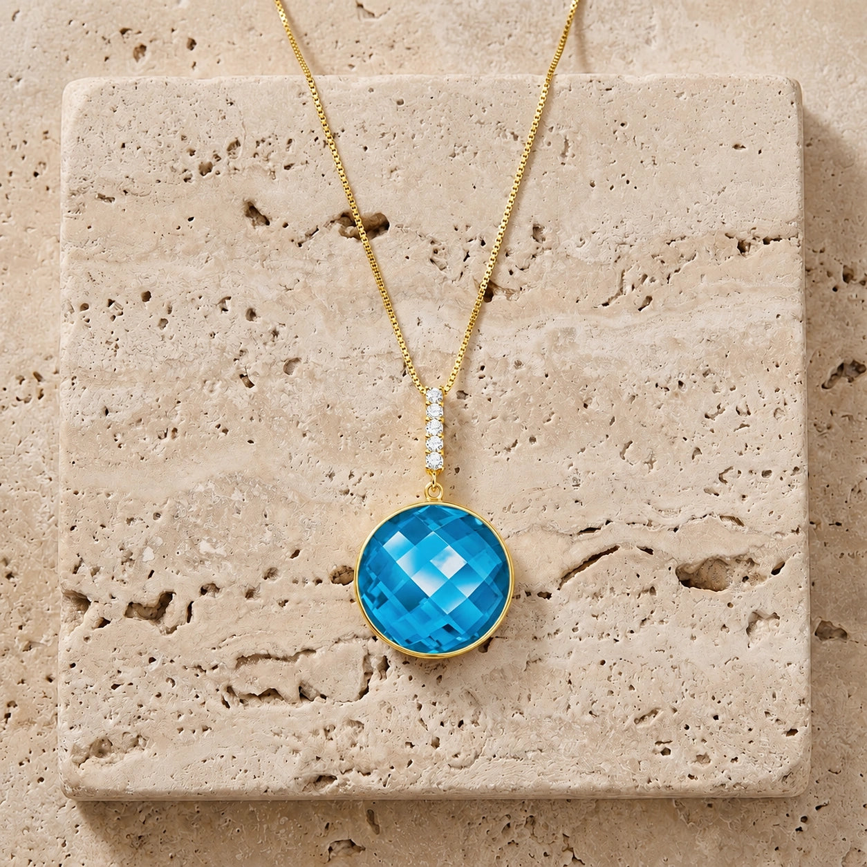 Yellow Gold Pendant Necklace Blue Topaz 10K — Alida