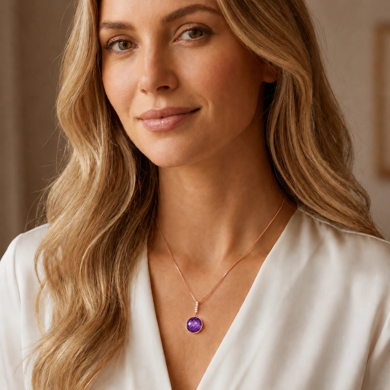 Rose Gold Pendant Necklace Amethyst 10K — Alida