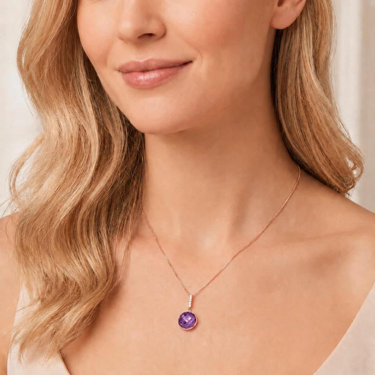 Rose Gold Pendant Necklace Amethyst 10K — Alida
