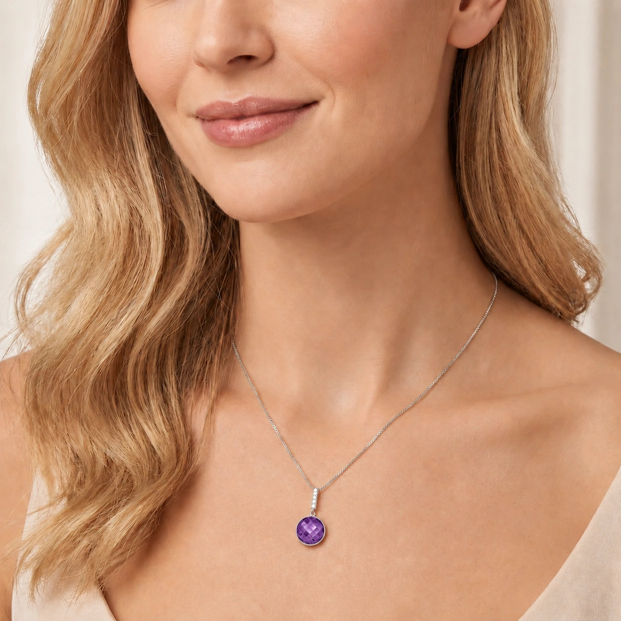 White Gold Pendant Necklace Amethyst 10K — Alida