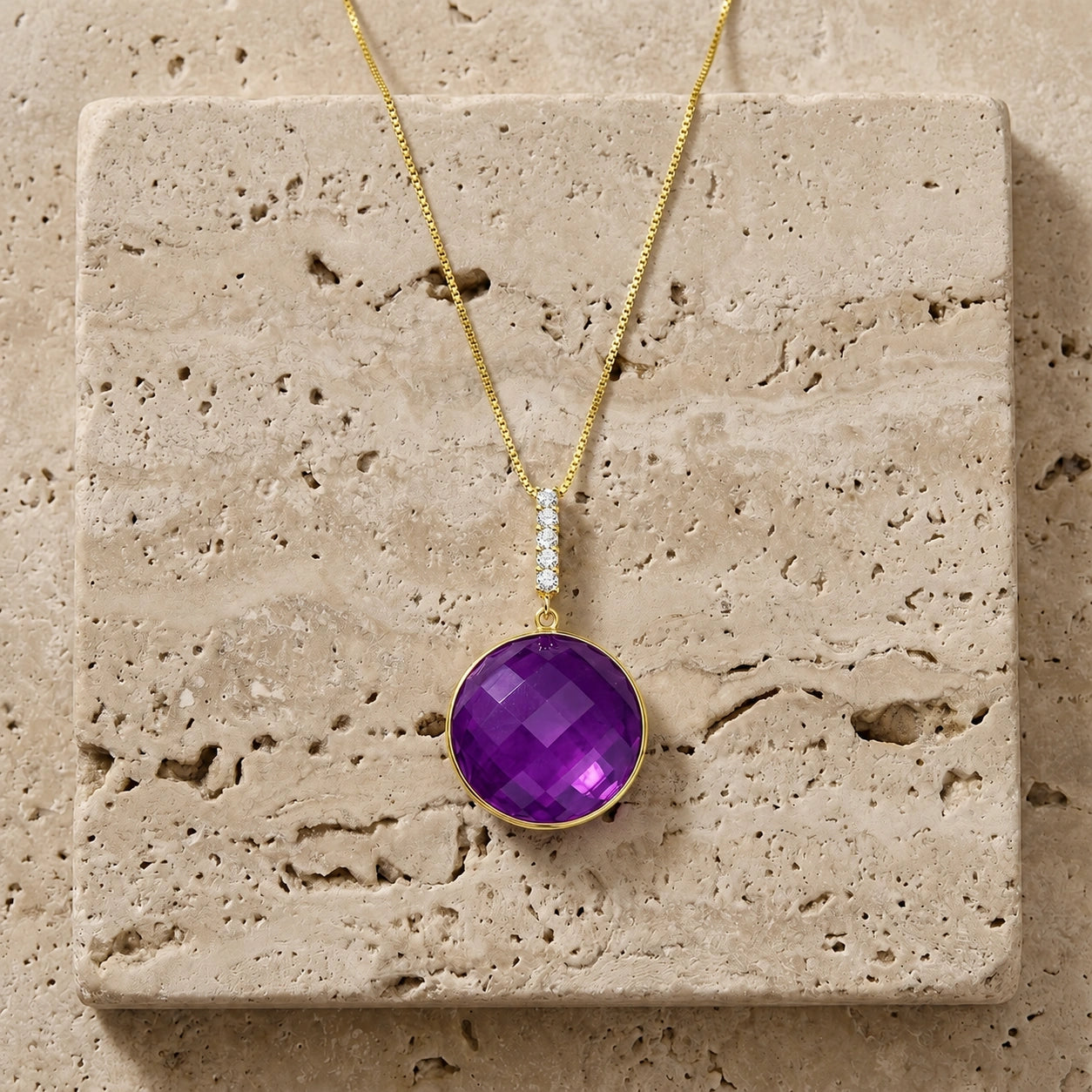 Yellow Gold Pendant Necklace Amethyst 10K — Alida