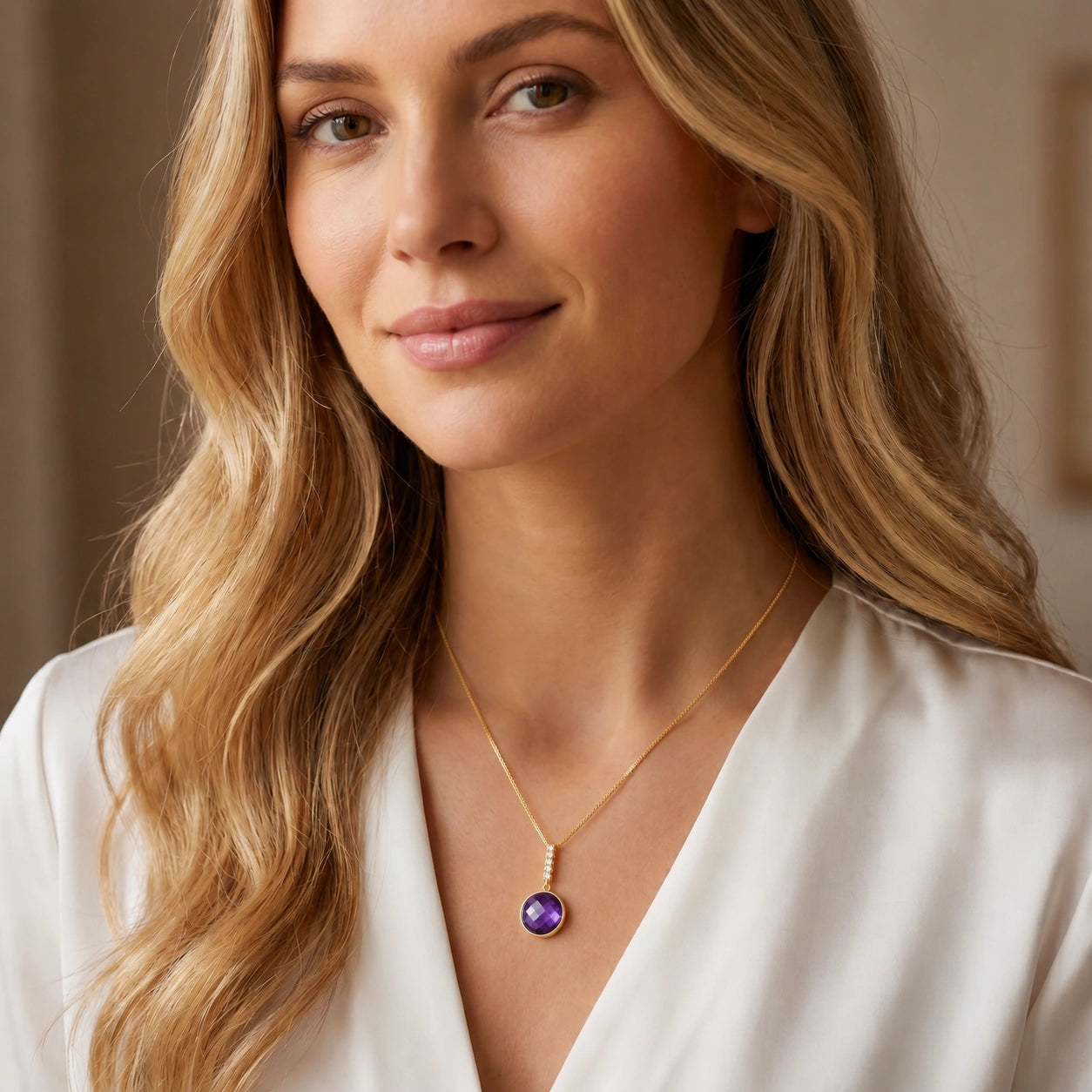 Yellow Gold Pendant Necklace Amethyst 10K — Alida