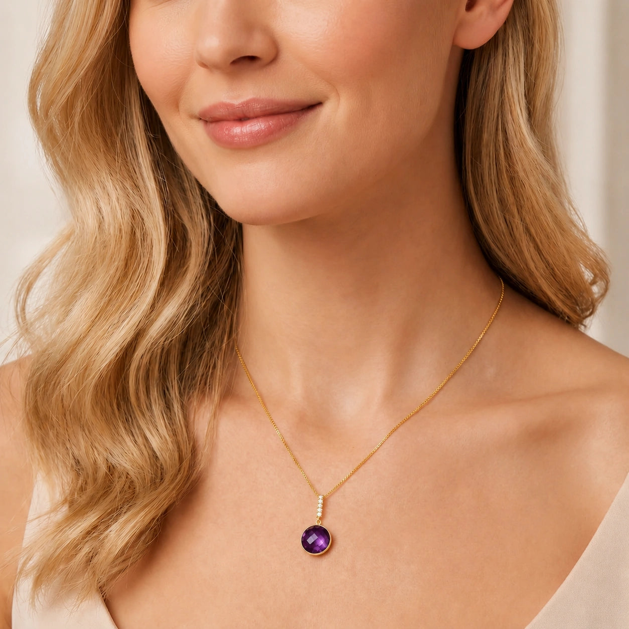 Yellow Gold Pendant Necklace Amethyst 10K — Alida