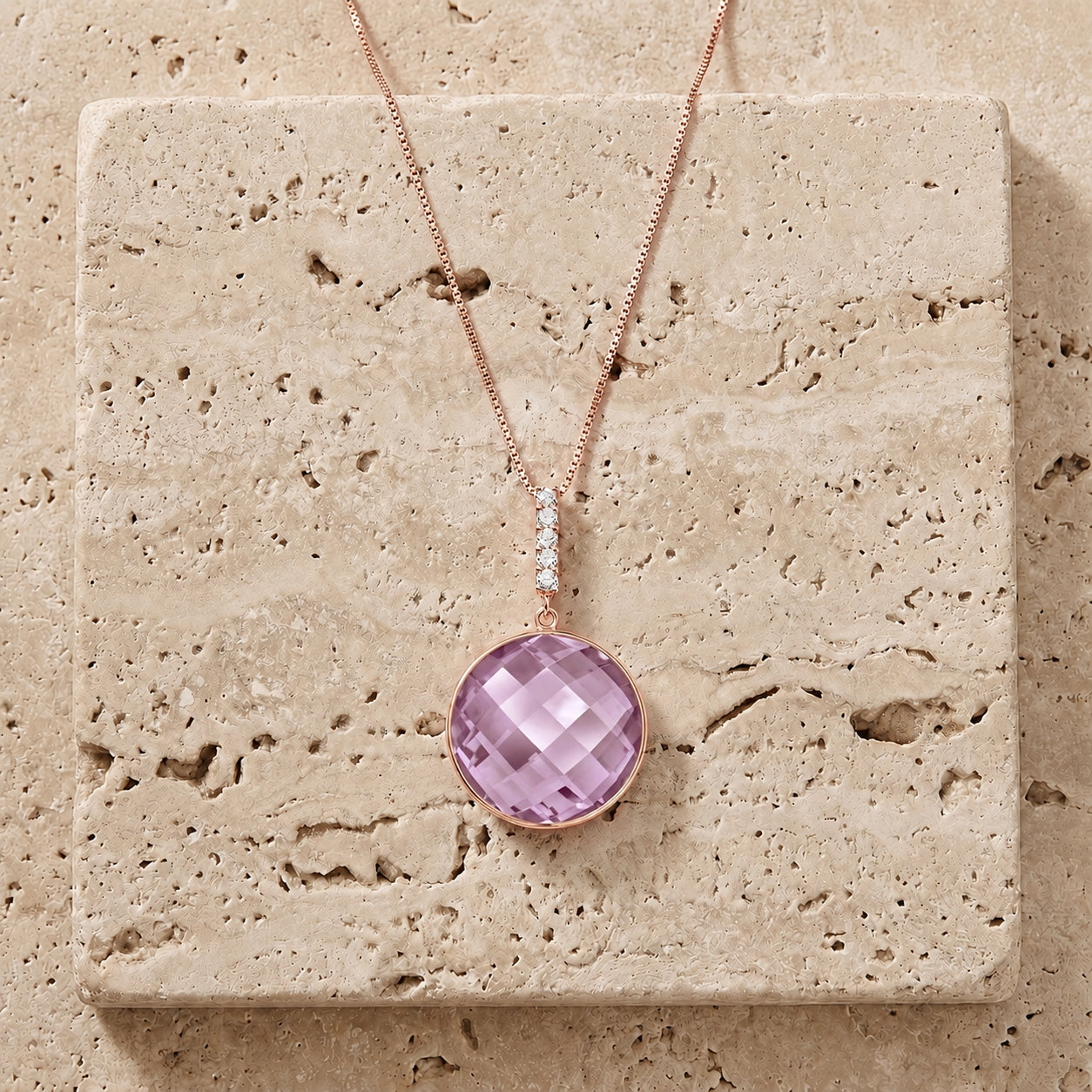Rose Gold Pendant Necklace Green Amethyst 10K — Alida