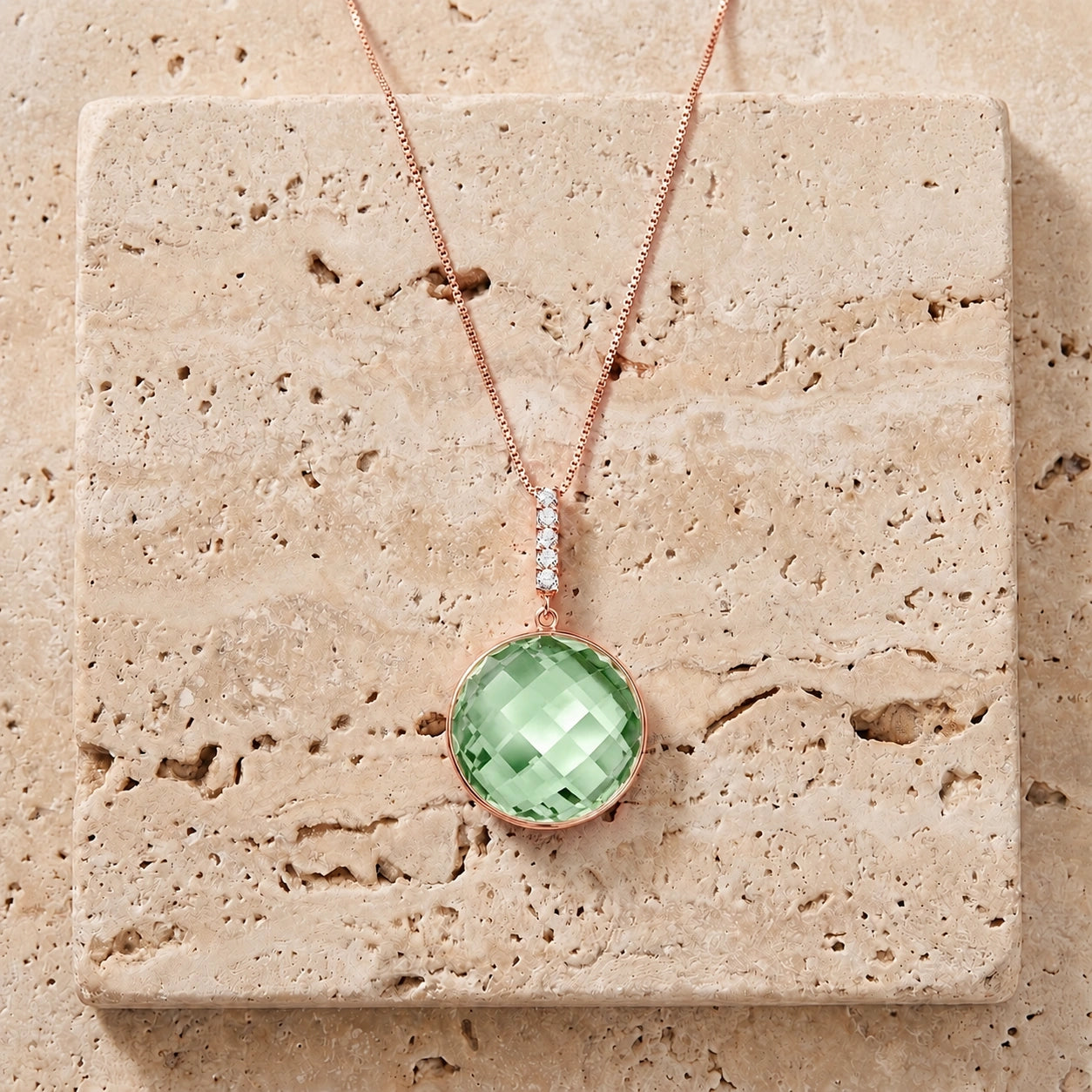 Rose Gold Pendant Necklace Green Amethyst 10K — Alida