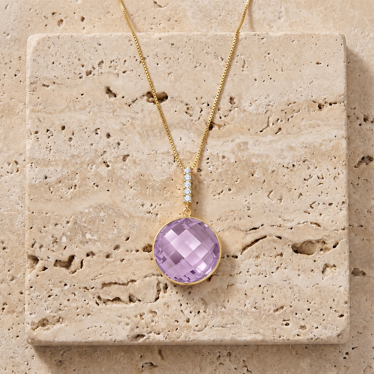 Yellow Gold Pendant Necklace Green Amethyst 10K — Alida