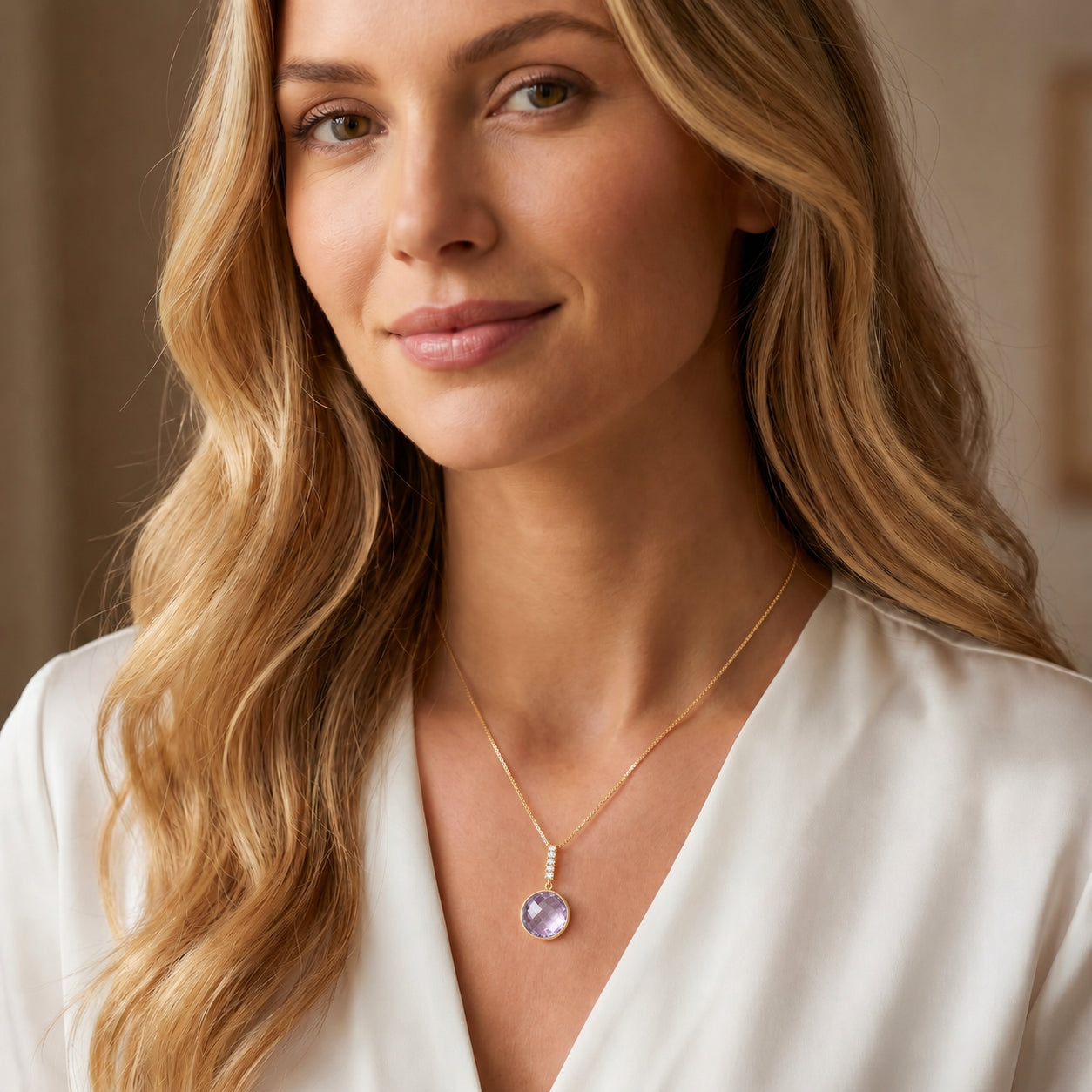 Yellow Gold Pendant Necklace Green Amethyst 10K — Alida