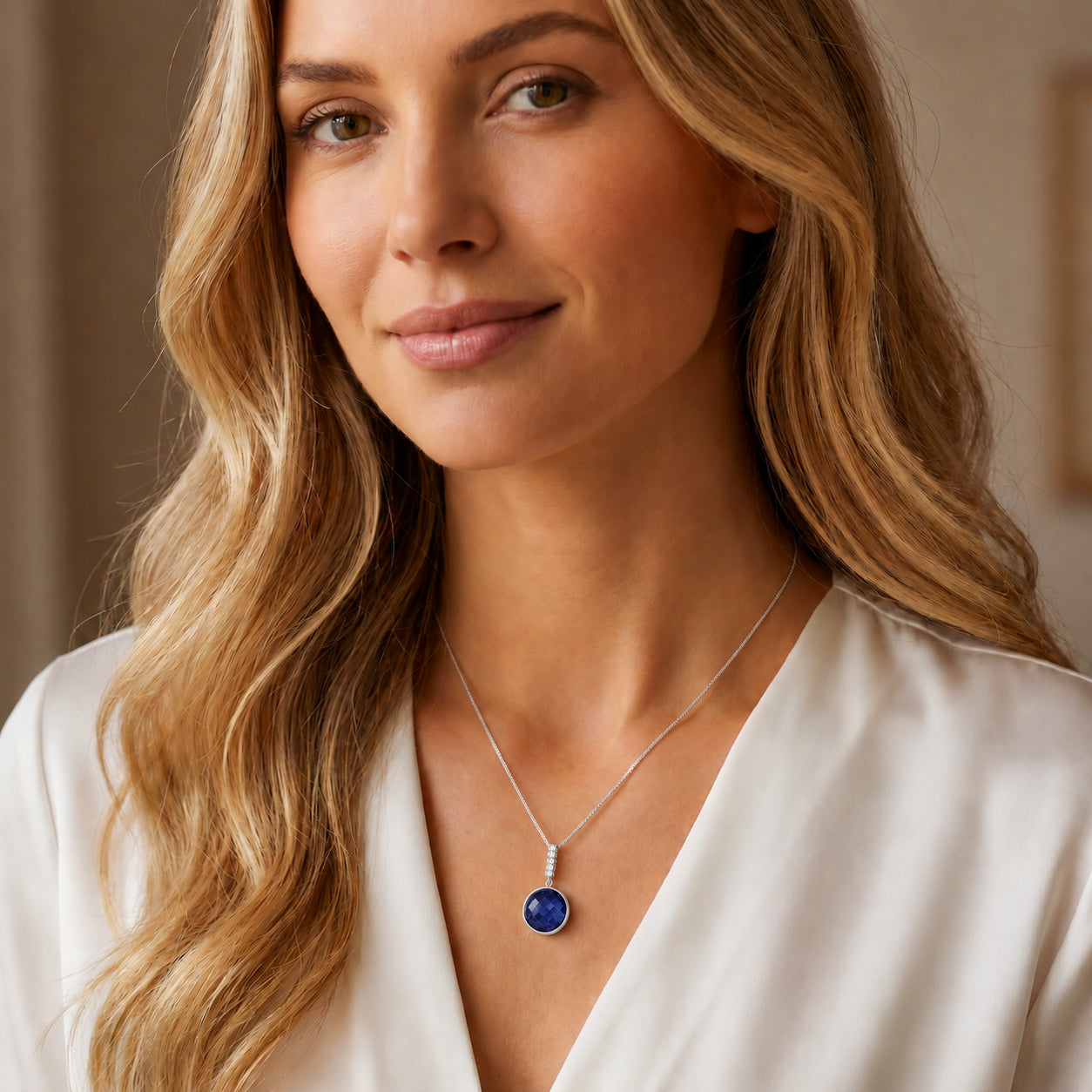 White Gold Pendant Necklace Lemon Quartz 10K — Alida