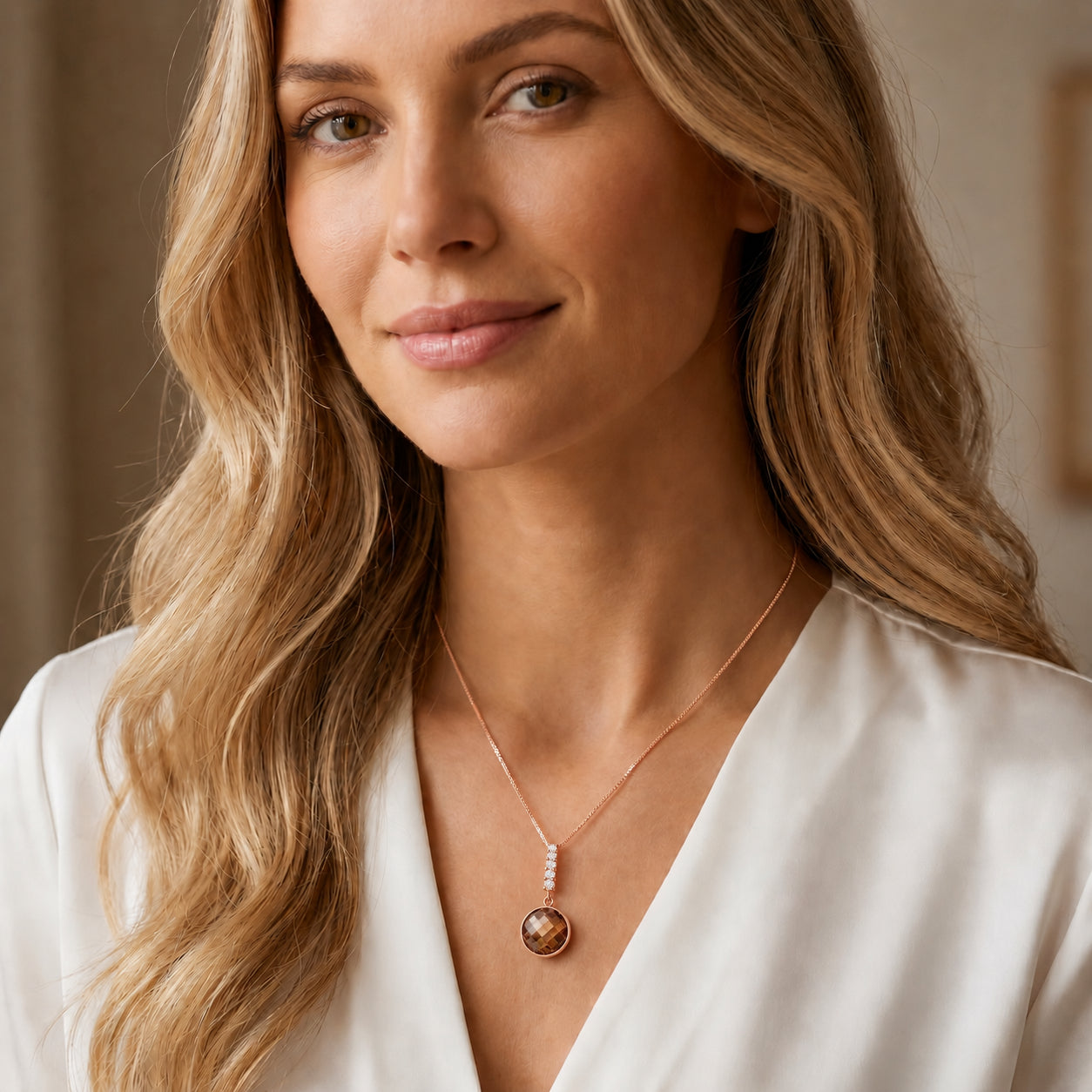Rose Gold Pendant Necklace Smoky Quartz 10K — Alida