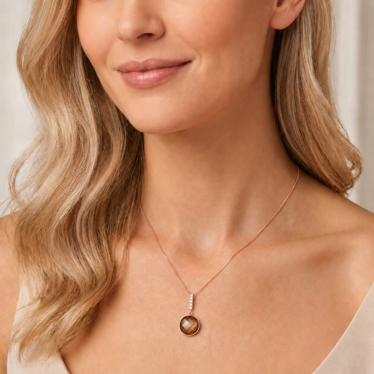 Rose Gold Pendant Necklace Smoky Quartz 10K — Alida