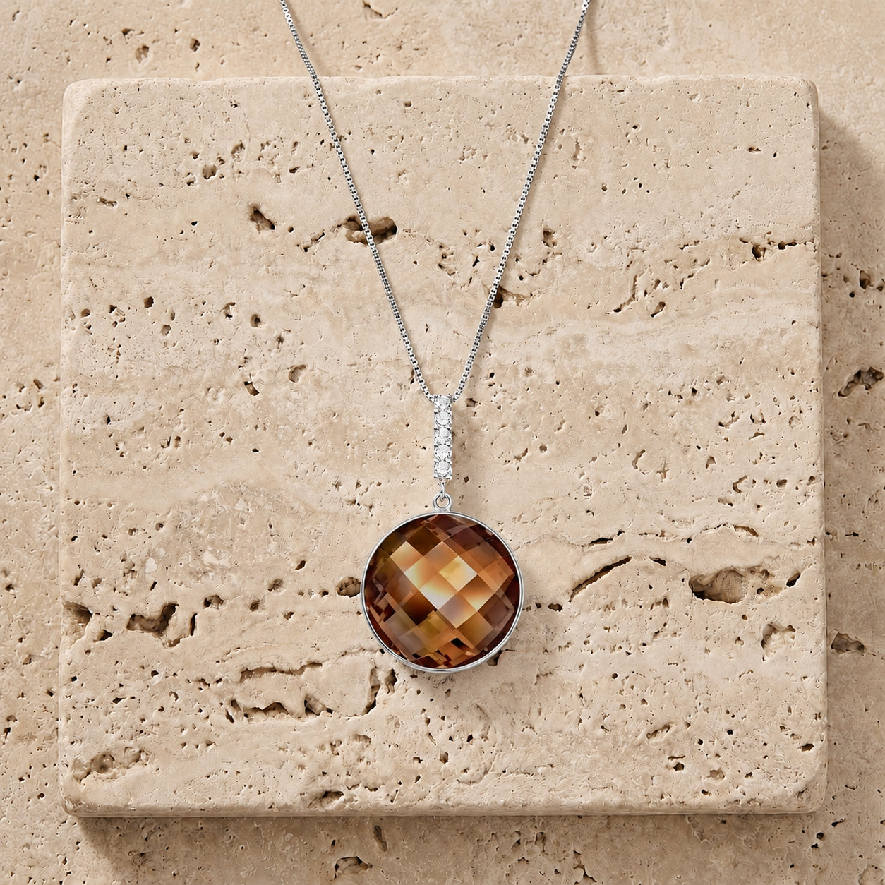 White Gold Pendant Necklace Smoky Quartz 10K — Alida