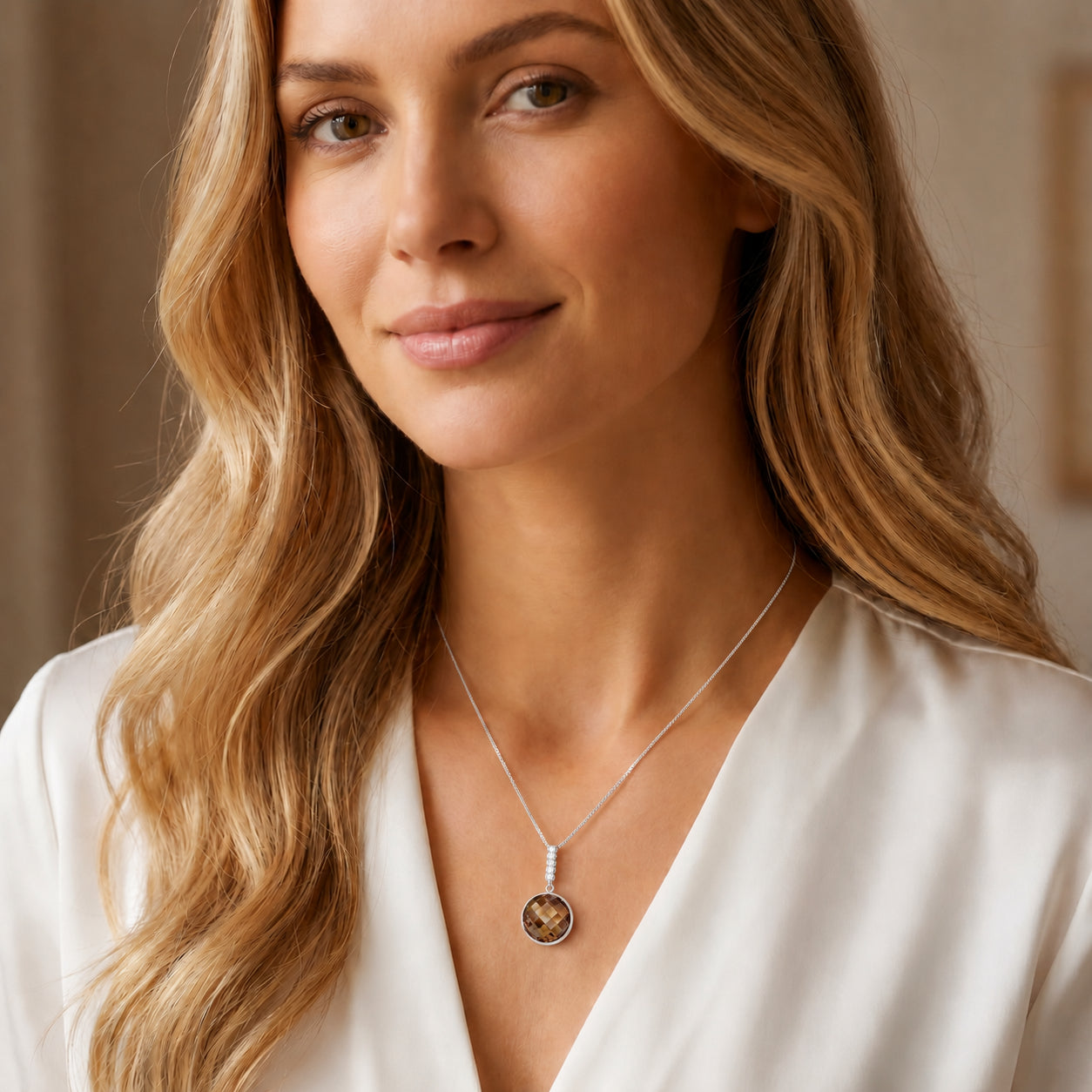 White Gold Pendant Necklace Smoky Quartz 10K — Alida