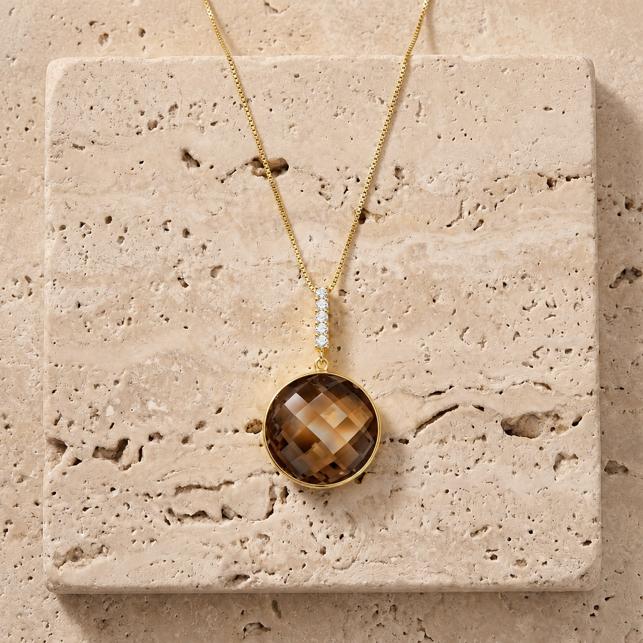 Yellow Gold Pendant Necklace Smoky Quartz 10K — Alida