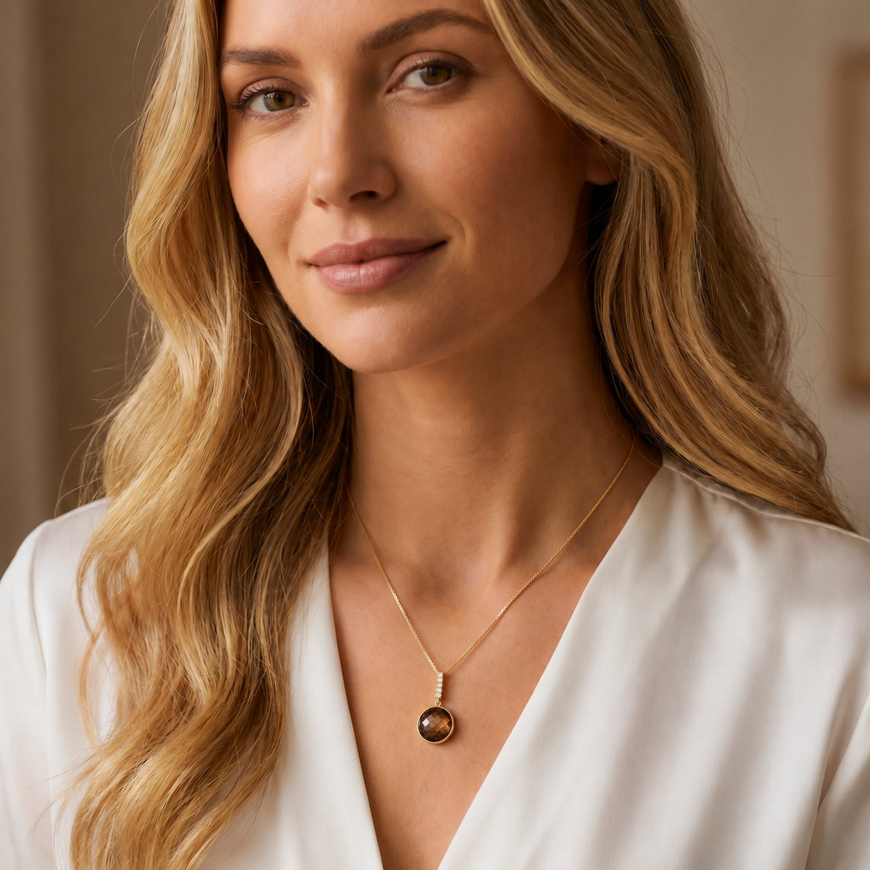 Yellow Gold Pendant Necklace Smoky Quartz 10K — Alida