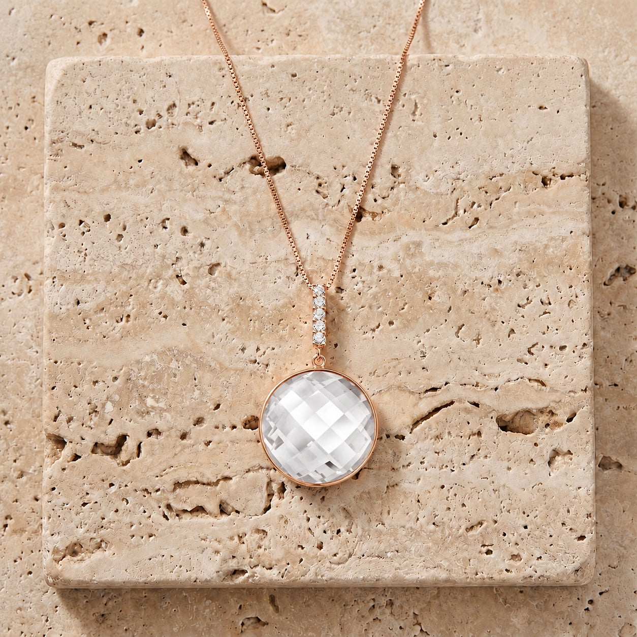 Rose Gold Pendant Necklace Rose Quartz 10K — Alida