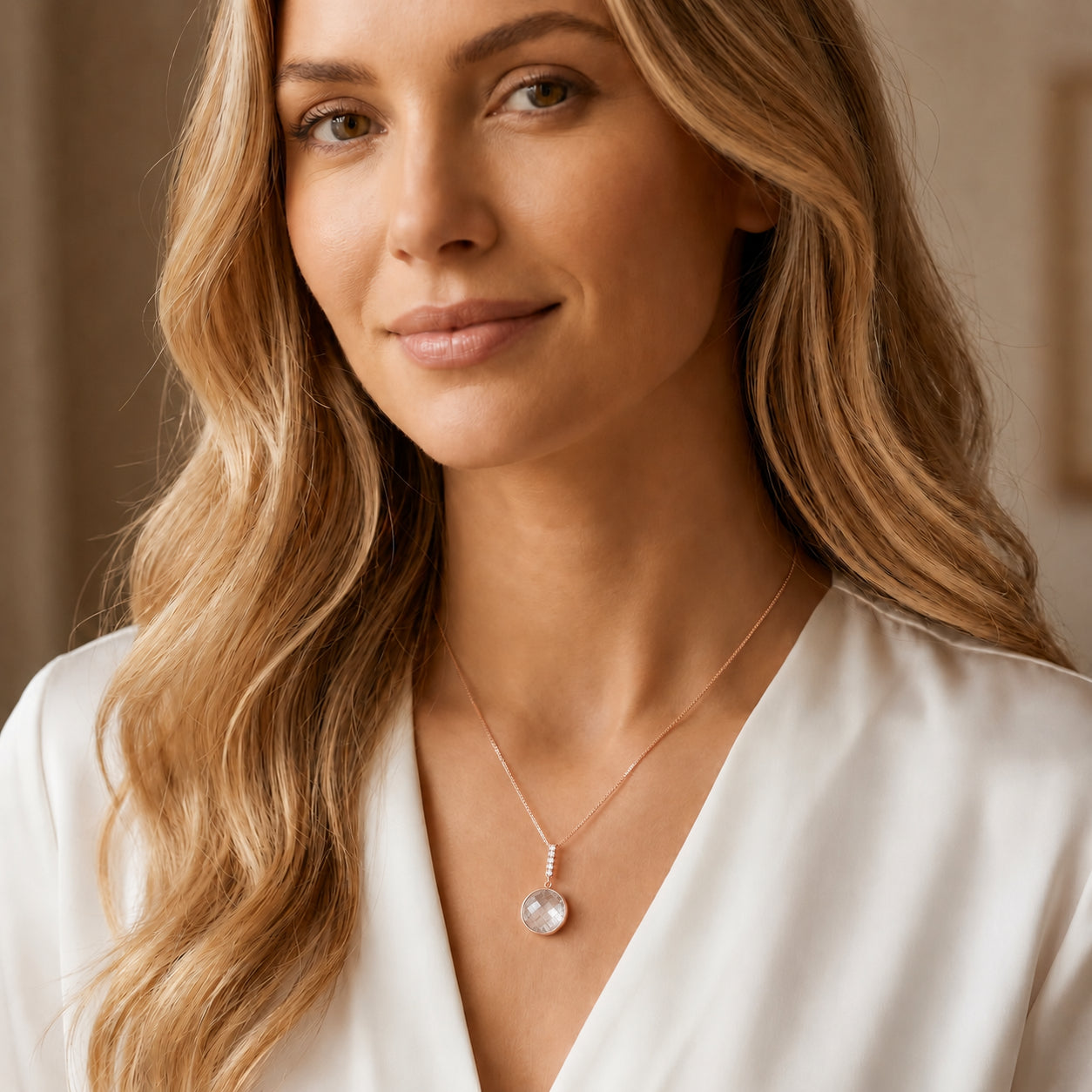 Rose Gold Pendant Necklace Rose Quartz 10K — Alida