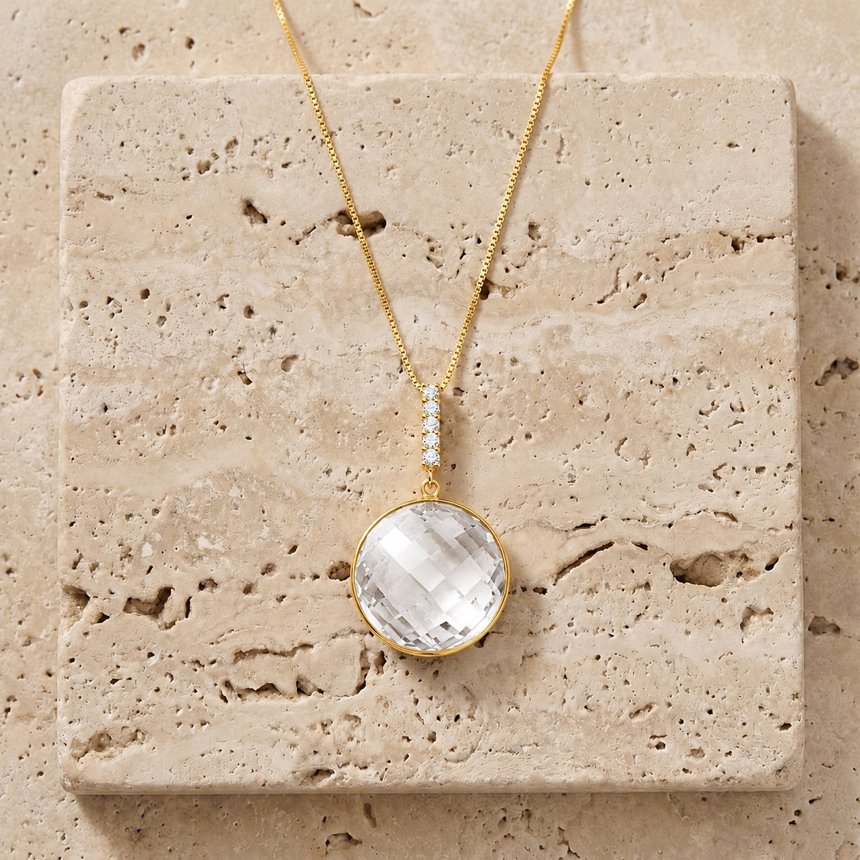 Yellow Gold Pendant Necklace Rose Quartz 10K — Alida
