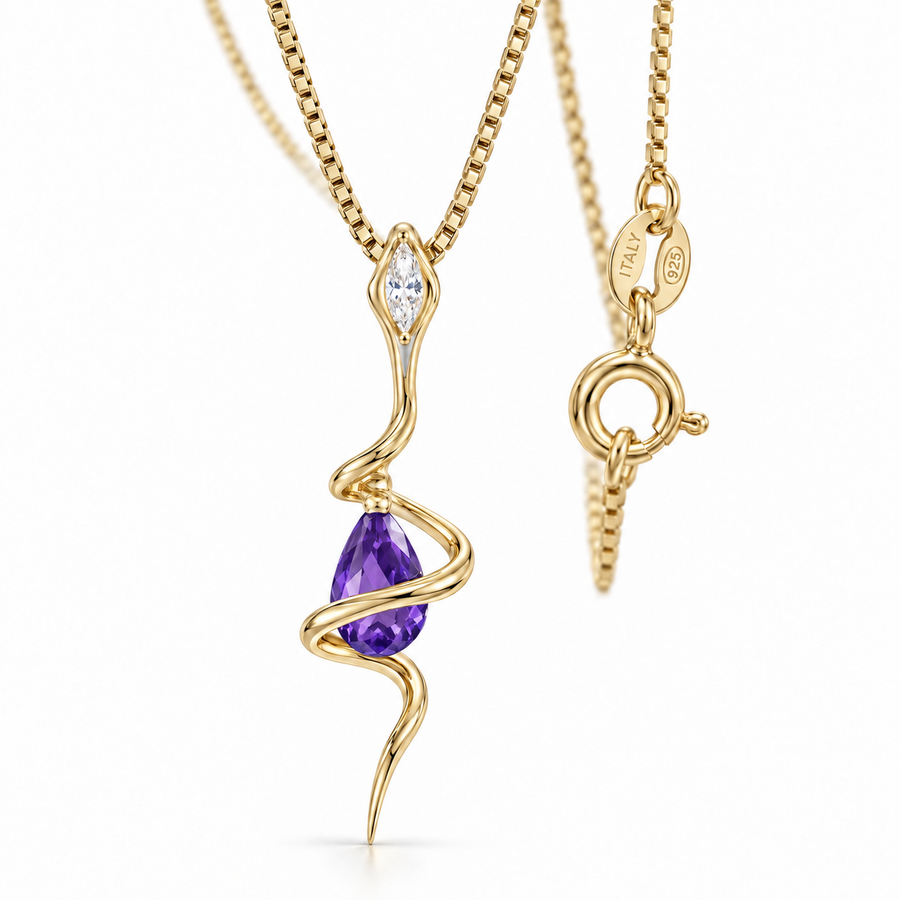 Yellow Gold Argentina lab-grown Amethyst necklace, close-up with chain and clasp detail.