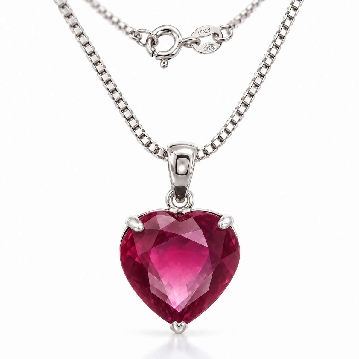 White Gold Giuseppa lab-grown Ruby necklace, close-up with chain and clasp detail.