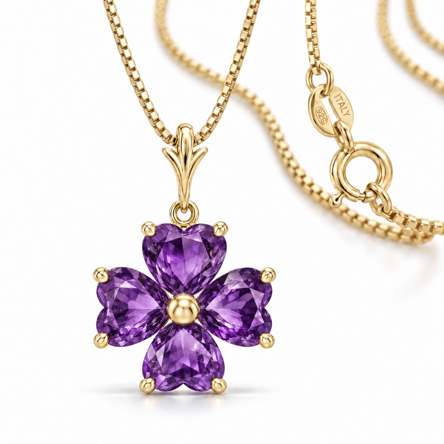 Yellow Gold Selene lab-grown Amethyst necklace, close-up with chain and clasp detail.