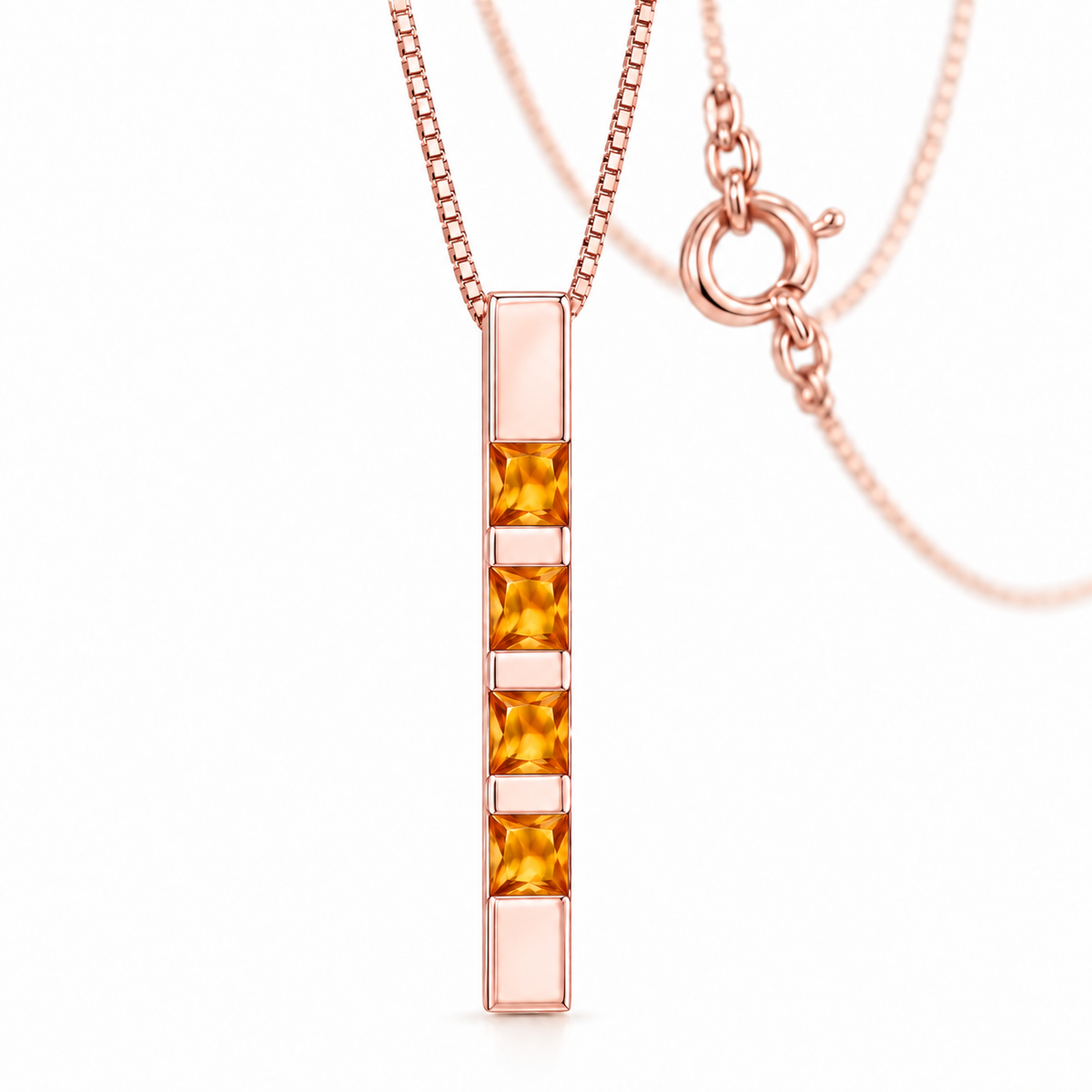 Rose Gold Gioconda lab-grown citrine necklace, shown with chain and clasp detail.