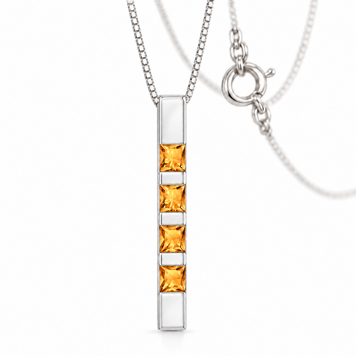 White Gold Gioconda lab-grown citrine necklace, shown with chain and clasp detail.