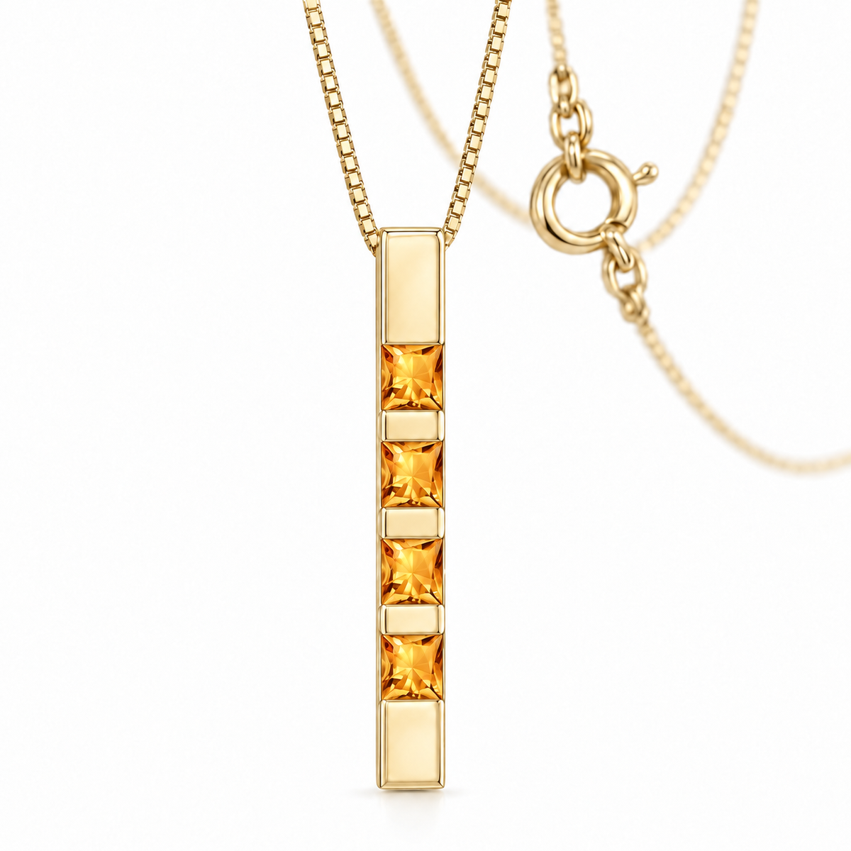 Yellow Gold Gioconda lab-grown citrine necklace, shown with chain and clasp detail.