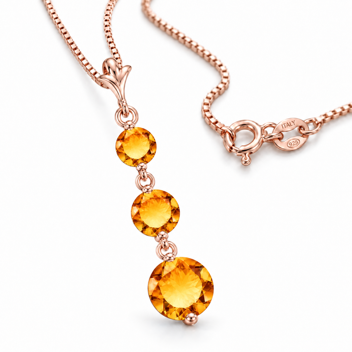 Rose Gold Provvidenza natural citrine necklace, shown with chain and clasp detail.
