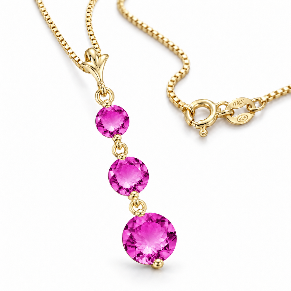 Yellow Gold Provvidenza natural pink topaz necklace, shown with chain and clasp detail.