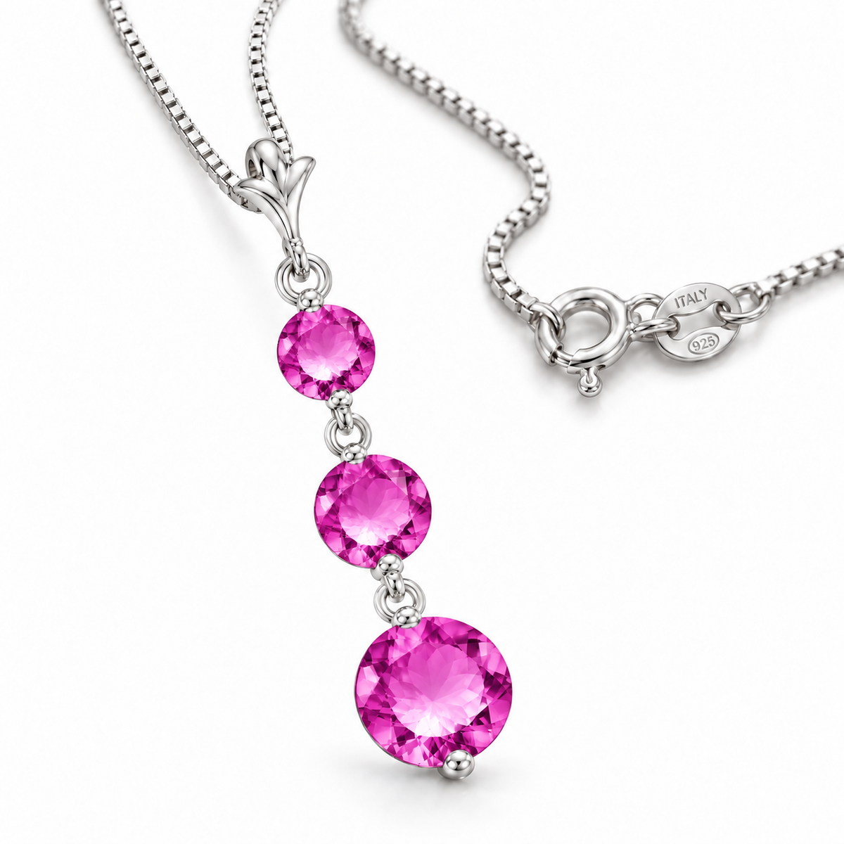 White Gold Provvidenza natural pink topaz necklace, shown with chain and clasp detail.
