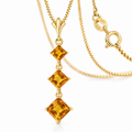 Yellow Gold Pia natural citrine necklace, shown with chain and clasp detail.