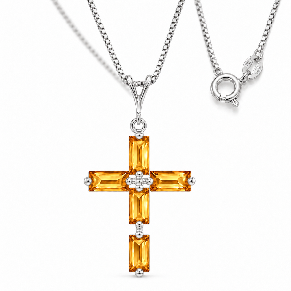 White Gold Emilia natural citrine necklace, shown with chain and clasp detail.