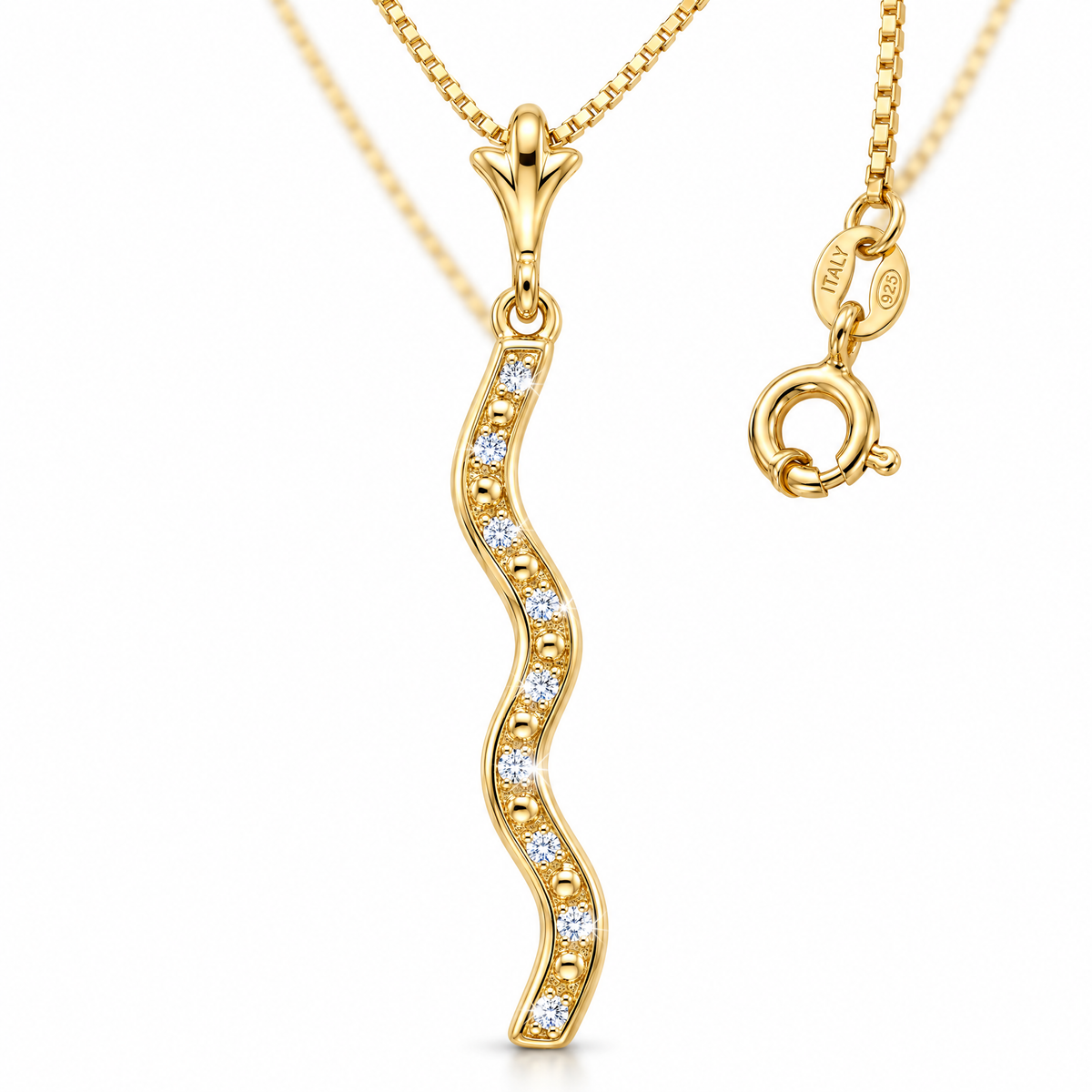 Yellow Gold Marcellina lab-grown diamond necklace, shown with chain and clasp detail.