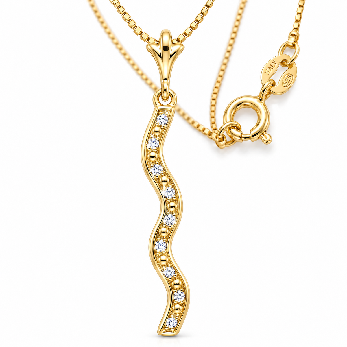 Yellow Gold Marcellina lab-grown diamond necklace, shown with chain and clasp detail.