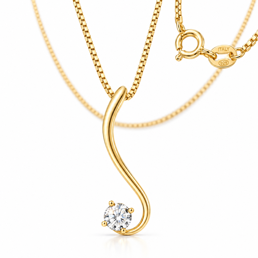 Yellow Gold Nadia lab-grown diamond necklace, shown with chain and clasp detail.