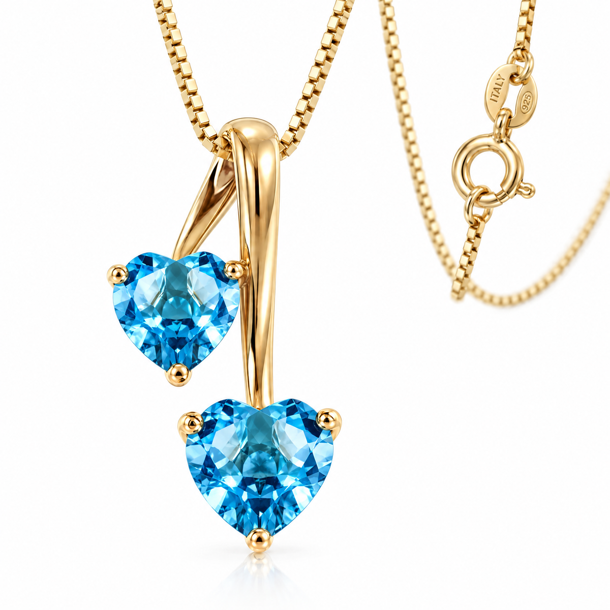 Yellow Gold Berenice natural blue topaz necklace, shown with chain and clasp detail.