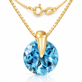 Yellow Gold Demitra natural blue topaz necklace, shown with chain and clasp detail.