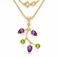 Yellow Gold Nadia natural peridot and amethyst necklace, shown with chain and clasp detail.