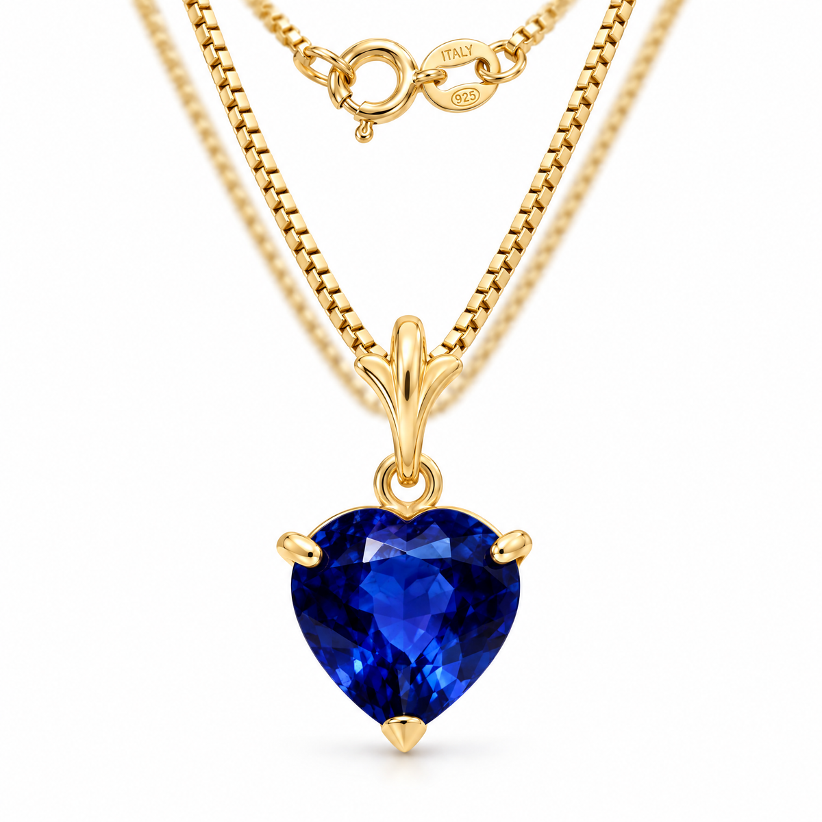 Yellow Gold Alida lab-grown sapphire necklace, shown with chain and clasp detail.