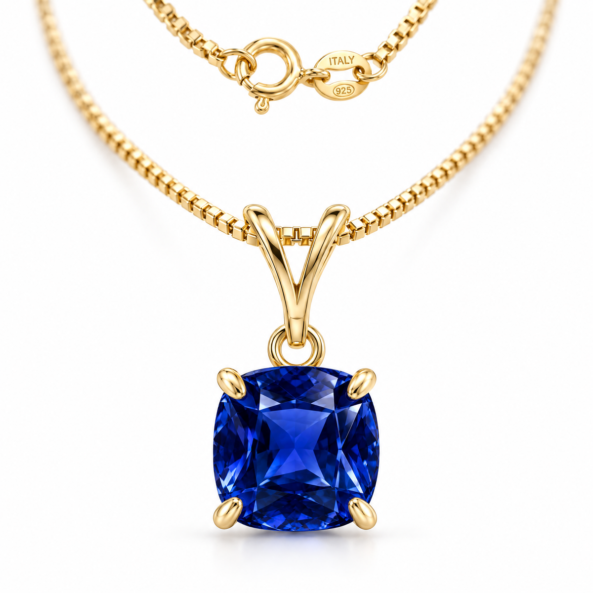 Yellow Gold Bianca lab-grown sapphire necklace, shown with chain and clasp detail.