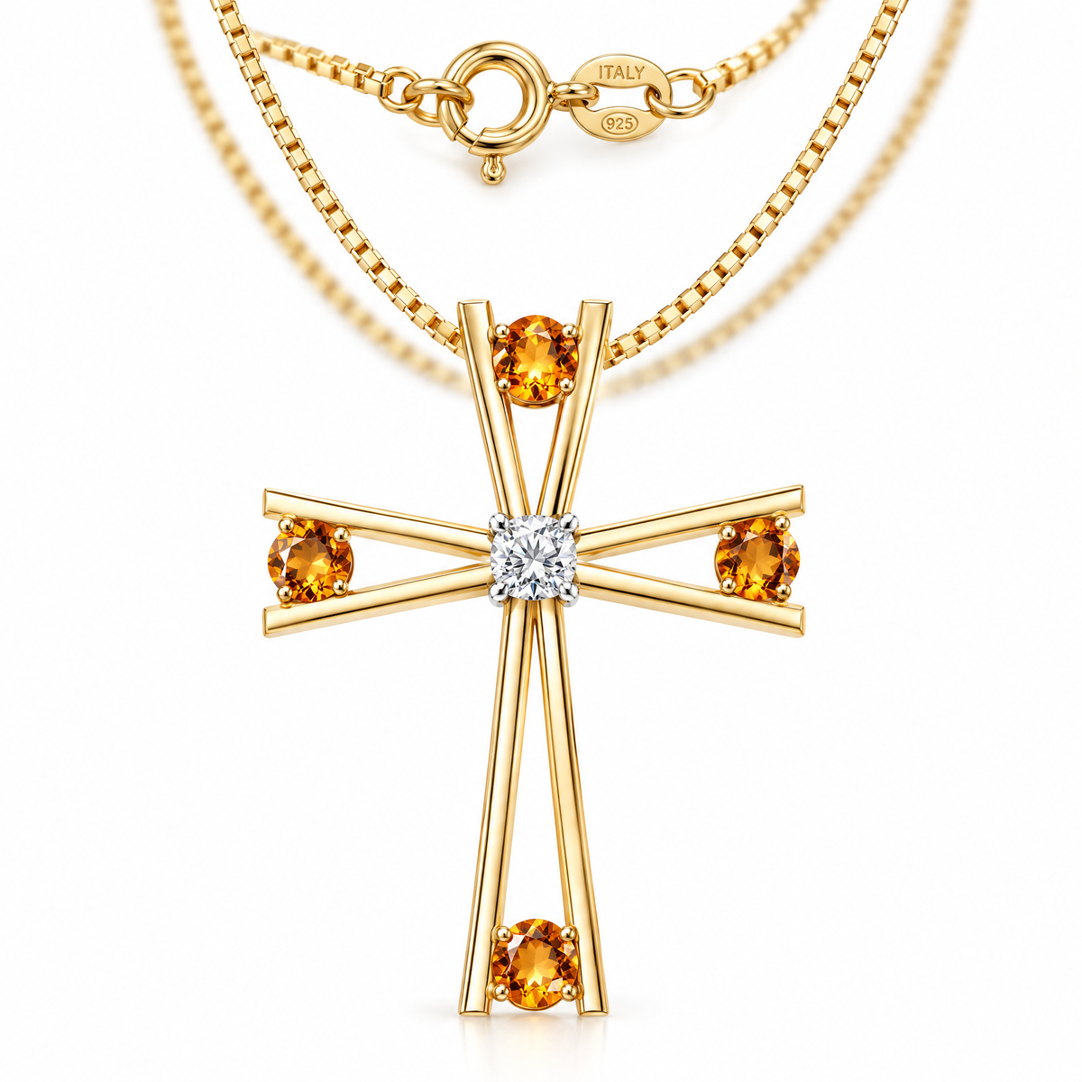 Yellow Gold Silvana natural citrine necklace, shown with chain and clasp detail.
