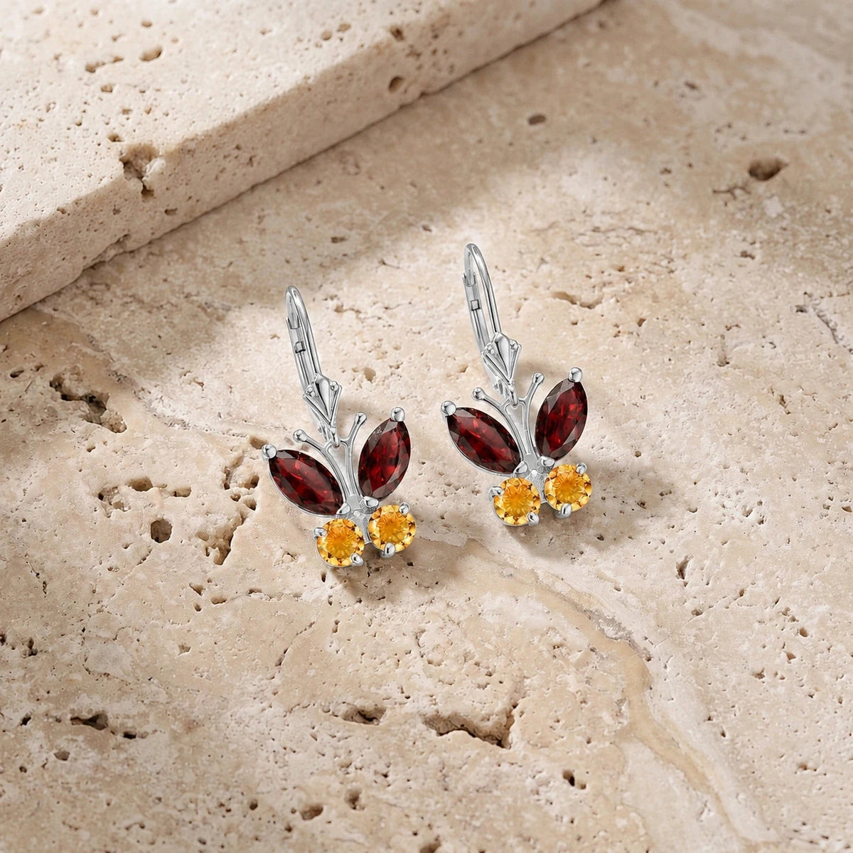 White Gold Earrings Citrine & Garnet — Luciana Aura Earrings, view 3