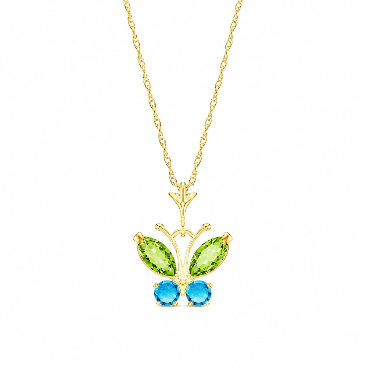 Yellow Gold Necklace Peridot & Blue Topaz — Miranda Eternal Necklace, front view