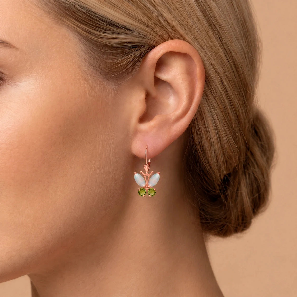 Rose Gold Earrings Peridot & Opal — Luciana Aura Earrings, view 4