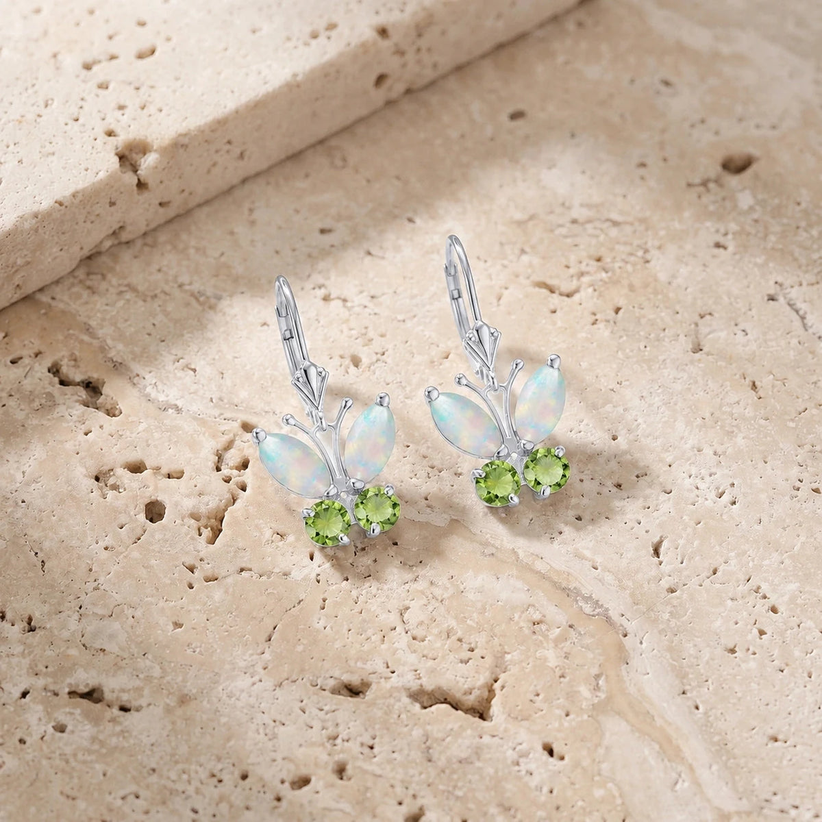 White Gold Earrings Peridot & Opal — Luciana Aura Earrings, view 3