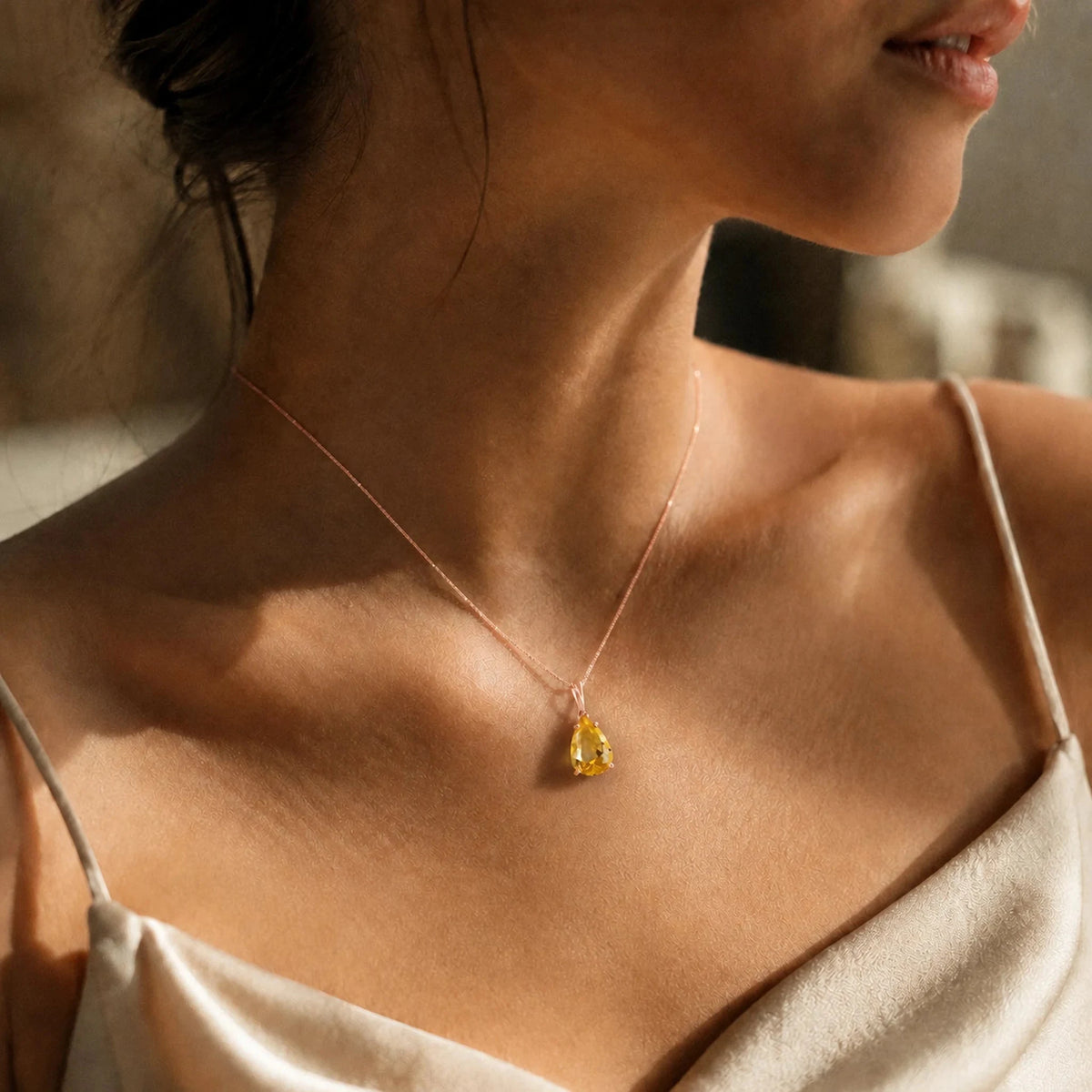 Rose Gold Necklace Citrine — Camelia Aura Pendant Necklace, view 5