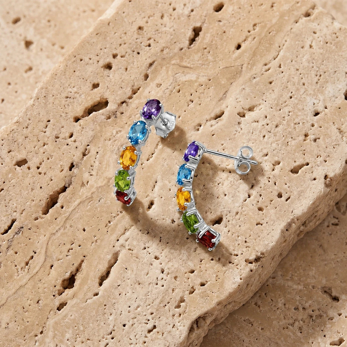 White Gold Earrings Multi-Gemstone — Calliope Eternal Earrings, view 2