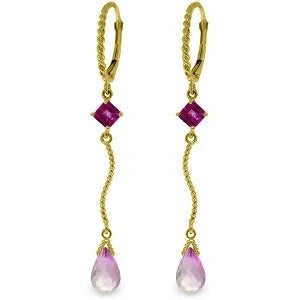 Yellow Gold Earrings Pink Topaz — Palma Earrings, front view