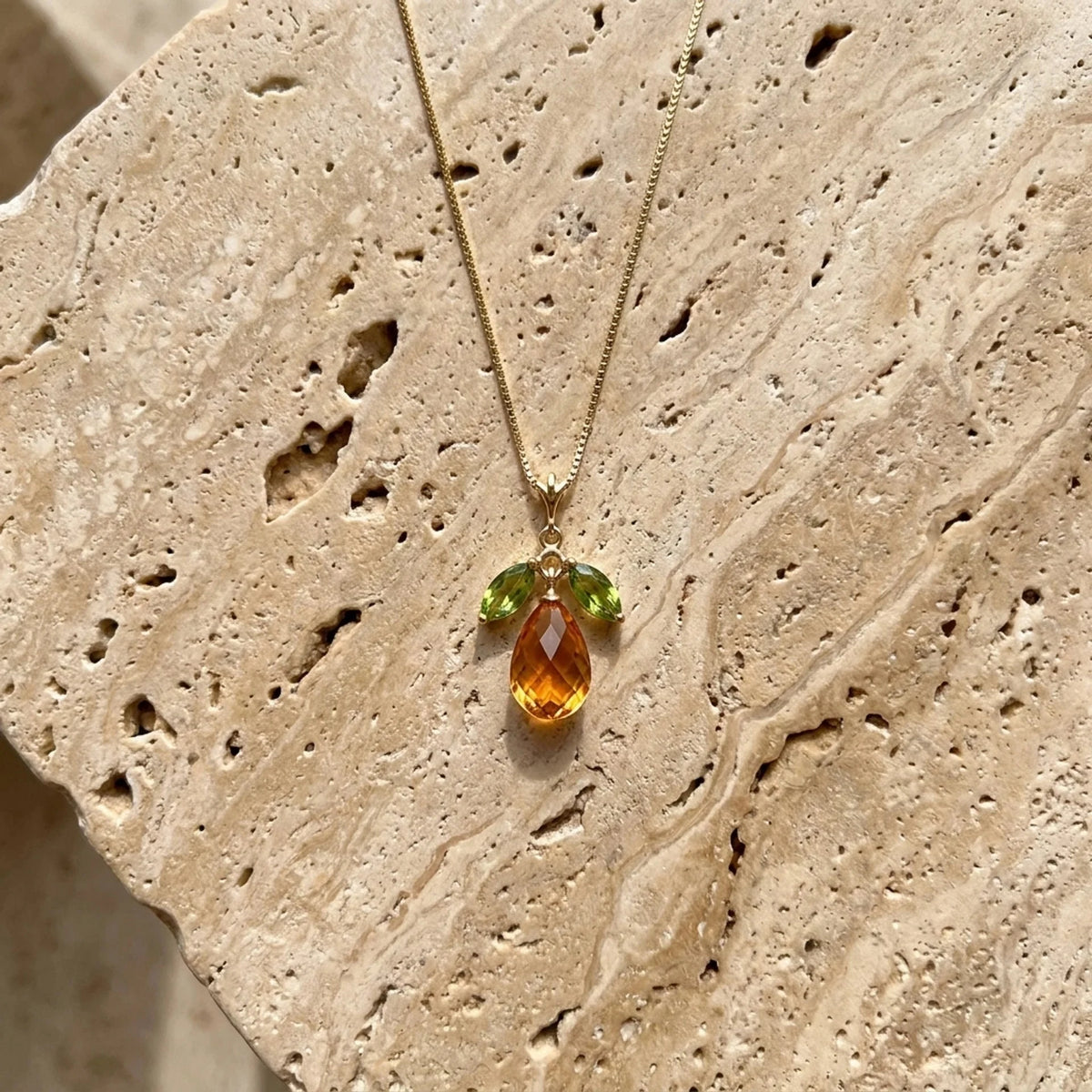 Yellow Gold Necklace Citrine & Peridot — Laura Necklace, view 3